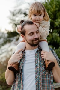 Father and daughter, daughter on fathers shoulders