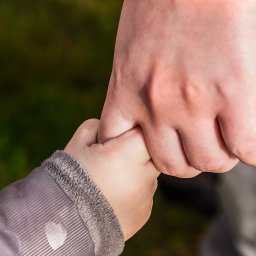 Childs hand holding parents finger