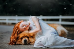 Little girl and dog