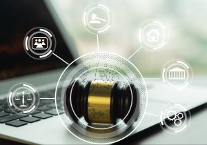 Gavel with legal icons