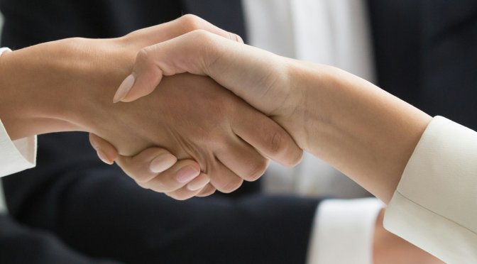 couple shaking hands reaching an agreement