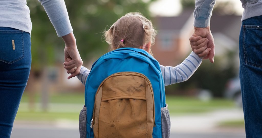 Mother and father holding childs hand
