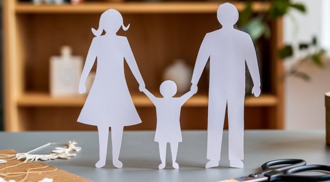 Paper cut out of a mom and a dad and a child