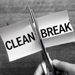 clean break written on a paper being cut in half