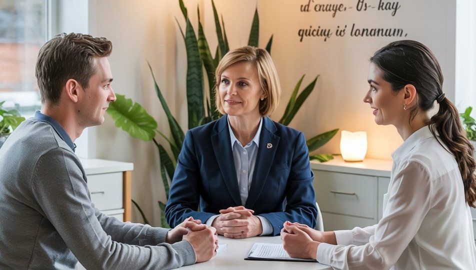 Man and woman in a joint mediation meeting with a family mediator